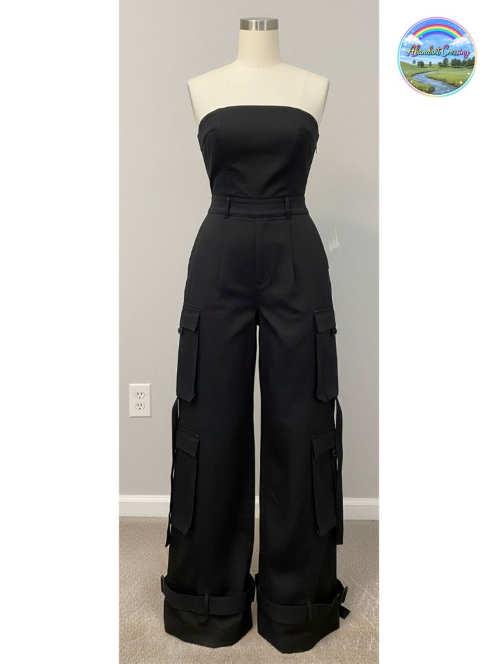 Womens Cargo Jumpsuit Wide Leg Sleeveless One Piece Romper Pockets